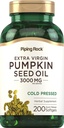 Piping Rock Pumpkin Seed Oil Softgel Capsule | 200 Count | Cold Pressed Herbal Supplement | Extra Virgin con Omega 6 e 9 | Non OGM, Gluten Free