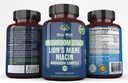 Leone Mane Mushroom Supplemento capsule con capsule Niacin | Mushroom Complex, con tacchino funghi funghi funghi, Chaga Mushroom e Estratto di funghi Reishi, capsule di supplemento di funghi