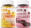 Gummie riempite di collagene senza zucchero + Curcumina di curcuma erboristica senza zucchero Gummie riempite, per unghie di capelli sani della pelle, supporto congiunto, salute immune e digestiva