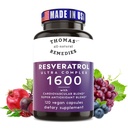 Thomas' all-natural Remedies Resveratrolo 1600mg Organic Trans-Resveratrolo Antiossidante Supplemento con estratto di semi di uva organico e Quercetin- Anti-invecchiamento e supporto cardiovascolare- 120 capsule