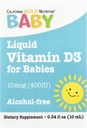 Alimentatore d'oro della California Baby Vitamin D3 Liquid D3 Supplemento per i bambini, Per vegetariani - Supporto per lo sviluppo - Alcol & Gluten Free, Non-GMO - 10 mcg (400 IU) - 0.34 fl oz (10 ml)