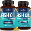 NUOVO AGE Omega 3 Fish Oil 2500mg Supplemento Non OGM - EPA, DHA acidi grassi Gluten Free (180 Softgels (Pack of 2))