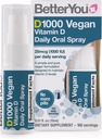 BetterYou D1000 Vegan Vitamin D Oral Spray - Comoda alternativa per le compresse - Plant-Origin - promuove forti ossa, denti e sistema immunitario - Aiuto nell'assorbimento del calcio - 100 dosi giornaliere - 0.5 oz