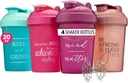 GOMOYO [4-Pack] 20 oz Protein Shaker Bottiglie | Coppe per Shaker Donna per Protein Shakes | Piccolo frullatore Shaker Bottiglia Set | Lavastoviglie Safe con 4x Wire Mixers | Rosa, Viola, Teal, Rose