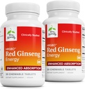 Terry Naturally HRG80 Red Ginseng Energy - Support Healthy Energy & Focus - Integratore a base di erbe con Polvere di radice di Ginseng rosso coreana - Tablets to Aid Healthy Endurance - 30 compresse masticabili (Pack of 2)