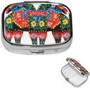 Custodia per la pedana quadrata per la borsa o la tasca 2 scomparti scatola di pillole portatile piccolo organizzatore di pedana Runner svedese Dala Cavallo Folk Pillbox Medicina Vitamina Cod Liver Oil Storage Box