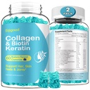 2 pacchi di biotina con collagene, cheratina, acido ialuronico, vitamina per pelle, crescita dei capelli, unghie, donne uomini adulti bambini - mirtillo aromatizzato, 120 gommie