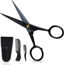 Forbici Ontaki Mustache per uomini - 5-Inch, Nero - Tedesco High-Carbon Steel Bevel-Edge per precisione - Cuscinetto Trimming Forbici - Include Grooming Kit con Mustache & Beard Combs & Carrying Pouch