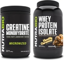 NutraBio Creatina monoidrato, non aromatizzato, 500g e Whey Protein Isolate, Vanilla Caramel, Supplement Bundle - Muscle Energy, Lean Muscle Growth, Recovery, and Strength
