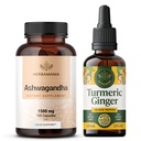 HERBAMAMA Ashwagandha e Turmeric Ginger Kit - Bundle di 1500 mg Ashwagandha Root Capsules & Turmeric Ginger Tincture 2 fl oz - Vegan, Non-GMO, Sugar & Alcohol-Free - 2 Pack