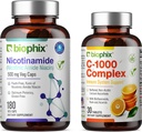 biophix B-3 Nicotinamide 500 mg 180 Vcaps - Vitamina C-1000 30 Compresse - Nicotinic Amide Niacin Natural Flush-Free Vitamin Formula - Supporta la salute delle cellule della pelle