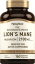 Piping Rock Lions Mane Mushroom Supplemento | 2100mg | 160 capsule | Estratto per donne e uomini | Vegetariano, Non OGM & Gluten Free