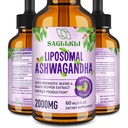 Liposomal Ashwagandha Liquid Drops 2000mg, Ashwagandha Root Extract Supplement (7% Withanolides) con Black Pepper Extract & Probiotics for Focus, Cognition & Energy - 2 FL.OZ (1 bottiglia)