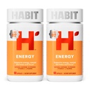 Habit Energy Supplement 2 Pack (120 Capsules) - Nuovo look, Supporta l'energia, Allerta Mentale e Focus, Caffeina naturale, Vitamine B & C, Estratto di tè verde, Vegan, Non OGM