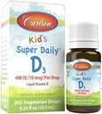 Carlson - Kid's Super Daily D3, Vitamin D Drops for Kids, 400 IU per goccia, 1-Year Supply, Heart & Immune Health, Vegetariano, Liquid Vitamin D Drops, Unflavored, 365 gocce