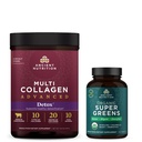 Antica nutrizione multi collagene polvere avanzata Cleanse & Detox, non aromaed, 36 porzioni + organico Super Greens Tablet 90 conte