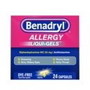 Benadryl Liqui-Gels Allergy Medicine, Dye-Free Liquid Gel Capsule con 25 mg di Diphenhydramine HCl Antistamina per il sollievo di allergia e sintomi freddi come Runny Nose & Sneezing, 24 ct