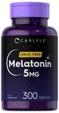 Carlyle Melatonin 5mg | 300 compresse | Supplemento gratuito di droga | Vegetariano, Non OGM, Gluten Free