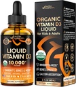 USDA Organic Vitamin D3 10000iu - Vitamina D Gocce per neonati, Bambini & Adulti, Gravidanza & Bambini Sicuro - Immune System, Mood, Bone Health & Muscle Support - Natural Orange Taste - 2 fl oz, 60 ml