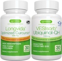 Longvida Curcumin 500mg + VESIsorb Ubiquinol-QH Advanced CoQ10 100mg Bundle, Ultra Biodisponibile Curcumina con Biodisponibile & Fast-Acting Ubiquinol, di Igennus