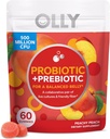 OLLY Probiotic + Prebiotico Gummy, Supporto Digestivo e Salute Gut, 500 milioni di CFU, Fibra, Adulto Chewable Supplement, Peach, Case Pack