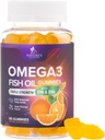 Omega 3 Fish Oil Gummies - Supporto per la salute del cuore Omega 3 Gummy Supplemento per adulti e bambini con alto assorbimento DHA & EPA, Joint & Brain Support, Delicious Orange Flavor Fish Oil Vitamins, 60 Gummies