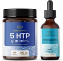 Kit HERBAMAMA 5-HTP e Ashwagandha - Bundle di 200 mg 5-Hydroxytryptophan Gummies & Ashwagandha Liquid Drops 2 fl oz - Vegan, Non-GMO, Alcohol & Gelatin-Free - 2 Pack