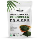 Earth Circle Organics Organic Chlorella Powder Superfood | Kosher | Clorofilla della parete cellulare rotta, Vegan, Super Green Algae, clorella pulita, alta in proteine, fibre e aminoacidi - 4oz