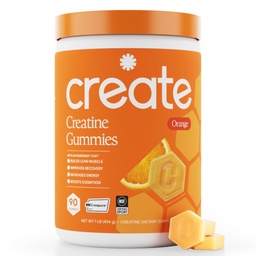 Creatina Monoidrato Gummies per uomini e donne, Boost messa a fuoco, forza e resistenza, Formula anti-Melting, Vegan, senza glutine, non OGM, 1,5 g di creatina per pancia (arancia, 90 ct)