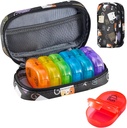 Serfeymi Organizzatore di viaggio settimanale 2 volte al giorno AM Aggiornato Rainbow Pill Box 7 giorno con custodia portatile in pelle PU cerniera, organizzatore di medicina per pillole, vitamine, oli di pesce - Nero 02