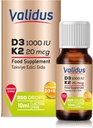 VALIDUS Vitamina D3K2 Gocce – Alta Potenza Vitamina D3 + K2 MK-7, 250 Gocce liquide, Assorbimento potenziato per Bone & Heart Health, Supporta Funzione immunitaria, Non OGM, Senza glutine, Facile da usare, 10 ml