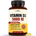 NUOVO AGE Vitamina D3 5000 IU 125mcg Softgels - Supporto Immune, Forte Bone Salute - Non OGM, Senza glutine, Dairy-Free, Alimentazione 1 Anno (360 Softgels (Pack of 1))