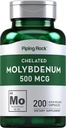 Piping Rock Molybdenum Supplemento | 500 mcg | 200 capsule | Aminoacido chelato molibdeno | Non OGM, senza glutine