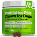 Deley Naturals Probiotics Plus Chews for Dogs, Gut Health Supplement, 5 miliardi di CFU, Enzimi digestivi, Prebiotici, Dog Allergies, Diarrea, Lieto, Pumpkin Flavor, 90 Conte - Made in the USA