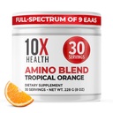 Aminoacidi di salute 10X - 30 Serve di polvere di EAA & BCAA, pre allenamento BCAA con supplemento di aminoacidi essenziali - BCAAs & EAA per longevità, supporto muscolare, resistenza, energia - arancio tropicale