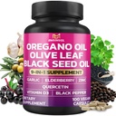 BMVINVOL Oregano Foglia di Oliva Nera Seme + 5 Più - Supporto Immune & Integratore Digestivo per Donne e Uomini - 100 Capsule