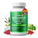 Citrus Bergamot Supplemento - 15-in-1 Miscela naturale con rosso lievito di riso Hawthorn Olive Leaf Odorless Aglio Turco Ginger Fenugreek - 150 Conte - Made & Tested in the USA
