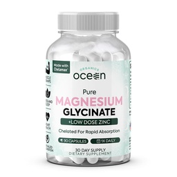 Organics Ocean Pure Magnesium Glycinate con zinco - Massima resistenza Chelated Magnesium Supplemento per le donne e gli uomini per le gomme muscolari e il sostegno al sonno - 90 Capsule