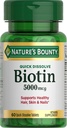 Biotina di Bounty Nature, Supporta il Metabolismo per l'Energia Cellulare e Capelli Sani, Pelle e Unghie, 5000 mcg, 60 Tavole Disolvere Rapide