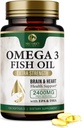 Omega 3 Fish Oil Pills 2400mg - Triple Strength Omega 3 Fish Oil Supplements - Migliori acidi grassi EPA & DHA per il cervello e il supporto di salute del cuore, supplemento Omega3 della natura, alimentazione 60 giorni - 120 Softgels