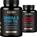 Vitamina B Complex e Omega 3 Fish Oil - B Vitamine B1,B2,B3,B5,B6,B7,B9,B12 e Biotin – Olio di pesce 2000mg, 800mg EPA e 600mg DHA - Energia, Immunità, Giunto, Cervello e salute del cuore