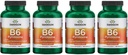 Swanson B6 Pyridoxine - Integratore di vitamina Promuovere il metabolismo della salute e dell'energia cardiovascolare - Formula naturale Promuovere il benessere generale - (250 capsule, 100 mg ogni) (4 pacchetti)