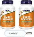 NOW Foods Supplements, Super Enzymes | Formulato con Bromelain, Ox Bile, Pancreatin e Papain, Super Enzymes | 90 Capsule - Confezione da 2 con Pill Organizer