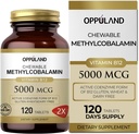 Methyl B-12 5000mcg Chewable with Folate - Vitamina B12 Methylcobalamin Sublingual Tablets - Supporta l'energia e il cervello Funzione - Vegan Supplement - Arancione Flavor - 120 Conte