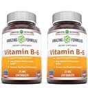 Stupefacente formula vitamina B6 Pyridoxine 25mg 250 compresse supplemento | Non OGM | Gluten Free | Made in USA (2 Pack)