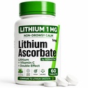 Lithium Ascorbate 1mg – Alternativa sicura al Lithium Orotate – Integratore al litio Microdose per Mood, Focus & Calm – Supporto Vitamina C – 60 compresse – Made in USA