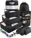 Veken 10 Set/8 Set Cubi da imballaggio per viaggiare Essentials, Borse per l'organizzatore della valigia in 4 dimensioni, Accessori per bagaglio con grande lavanderia e borsa da toilette, Must-Have per aereo, viaggio in strada e campeggio