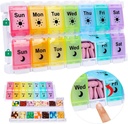 Shintop Am Pm Pill Organizer 7 giorni, Pulsante settimanale Pill Box 2 volte al giorno facile riempimento Pill Holder Giorno notte Vitamina Case per i farmaci Integratori di olio di pesce (Rainbow)