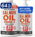 StrellaLab 64 OZ Salmon olio per cani - Omega 3 per cani e gatti, Itch & Allergy Relief, Wild Alaskan Salmon Oil Dogs Skin & Coat, Dog Fish Oil Liquid, Shedding Supplement EPA & DHA Fatty Acids - 2Packs