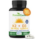 ForestLeaf Vitamina D3 + K2 (MK7) Supplemento - MenaQ7 - Calcium e vitamina D3 5000 IU Assorbimento massimo - Teeth and Bone Strength, Heart Health, Immune System Support - 60 capsule vegetali